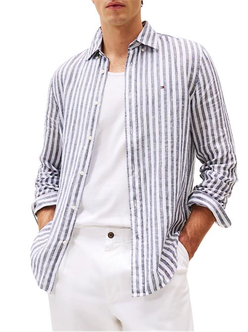 Camicia uomo azzurra/bianca in lino Tommy Hilfiger | MW0MW385810A5